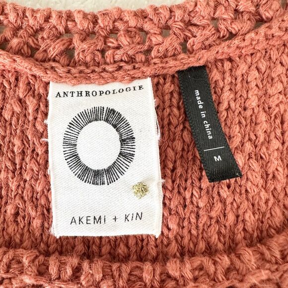 Anthropologie Akemi + Kin Textured Knit Tank Top M Rust Orange Fringe Hem Boho - Picture 4 of 10